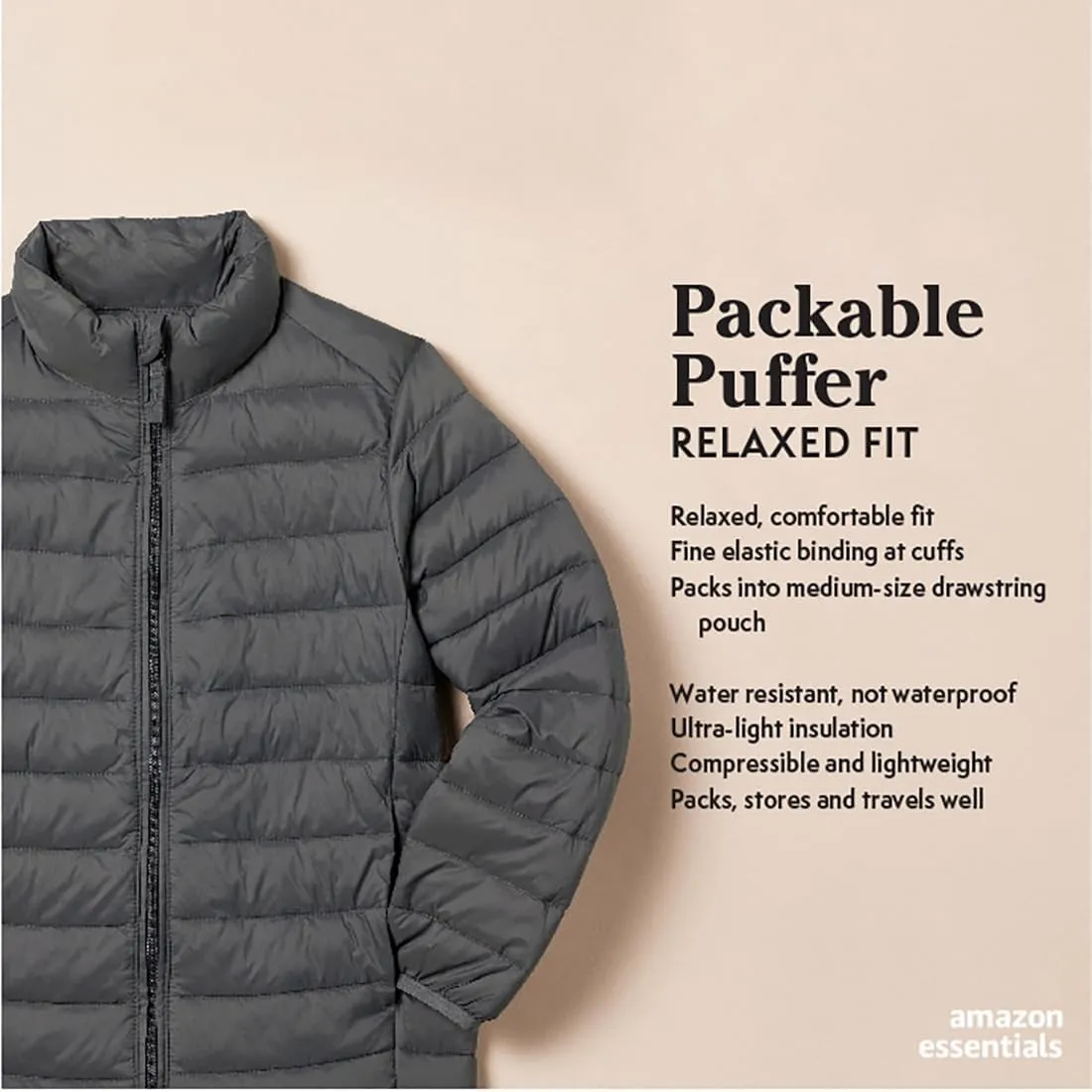 Amazon Essentials Boys and Toddlers' Lightweight Water-Resistant Packable Puffer Jacket
