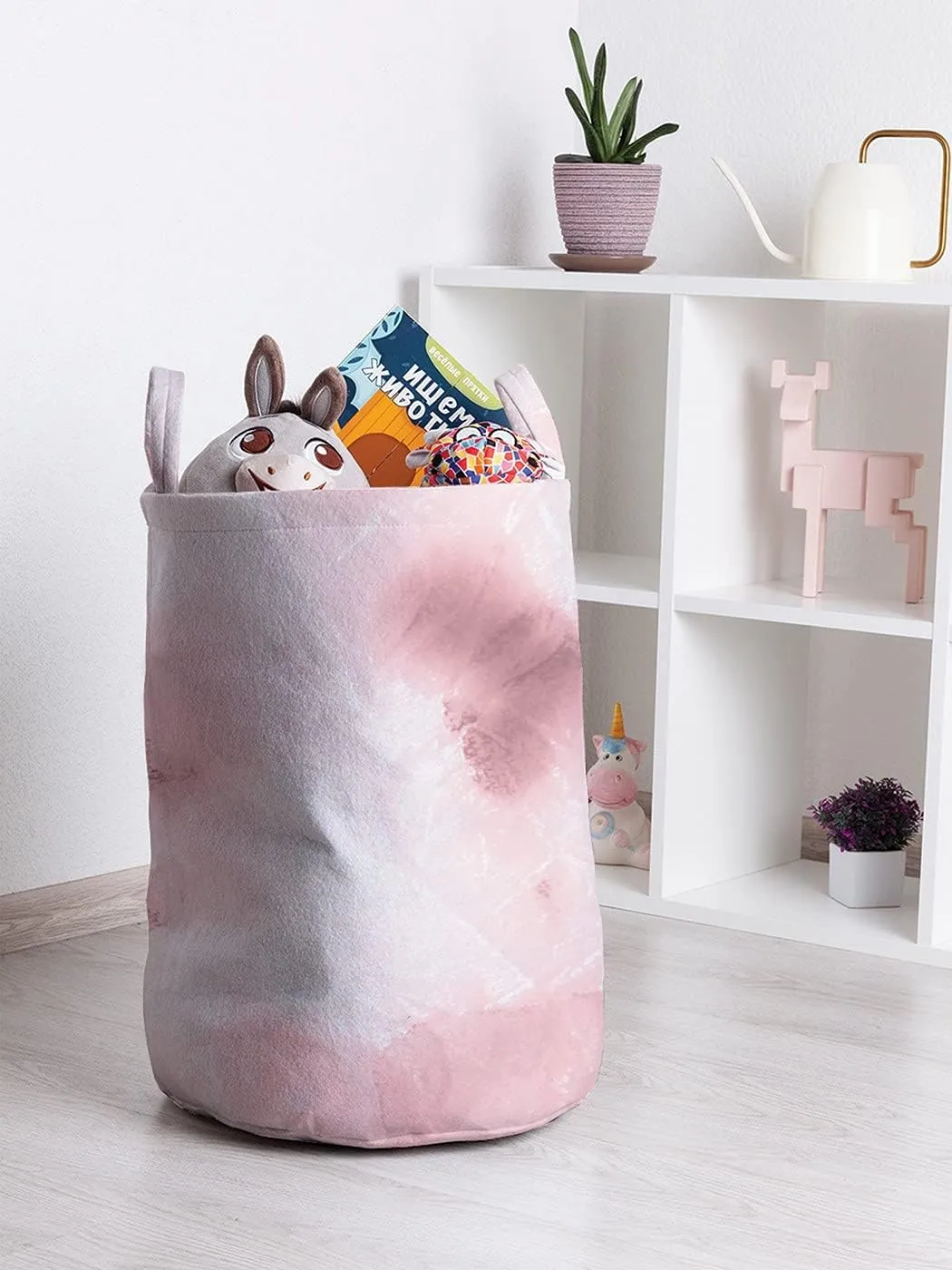 Ambesonne Batik Laundry Bag, Wrinkled Look Pink Colored Hues Abstract Style Graphic Design, Hamper Basket with Handle Drawstring Closure for Laundromats, 13" x 19", Dried Rose Pale Rose