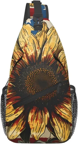 American Flag Sunflower Cross Chest Bag For Men Shoulder Bag Travel Hiking Daypack For Women Sling Bag Unisex Crossbody Backpack Casual Bags