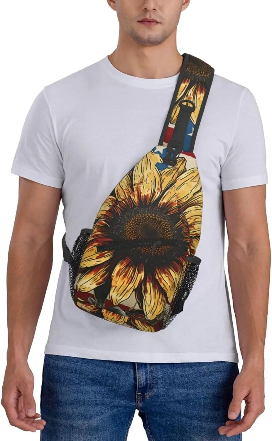 American Flag Sunflower Cross Chest Bag For Men Shoulder Bag Travel Hiking Daypack For Women Sling Bag Unisex Crossbody Backpack Casual Bags