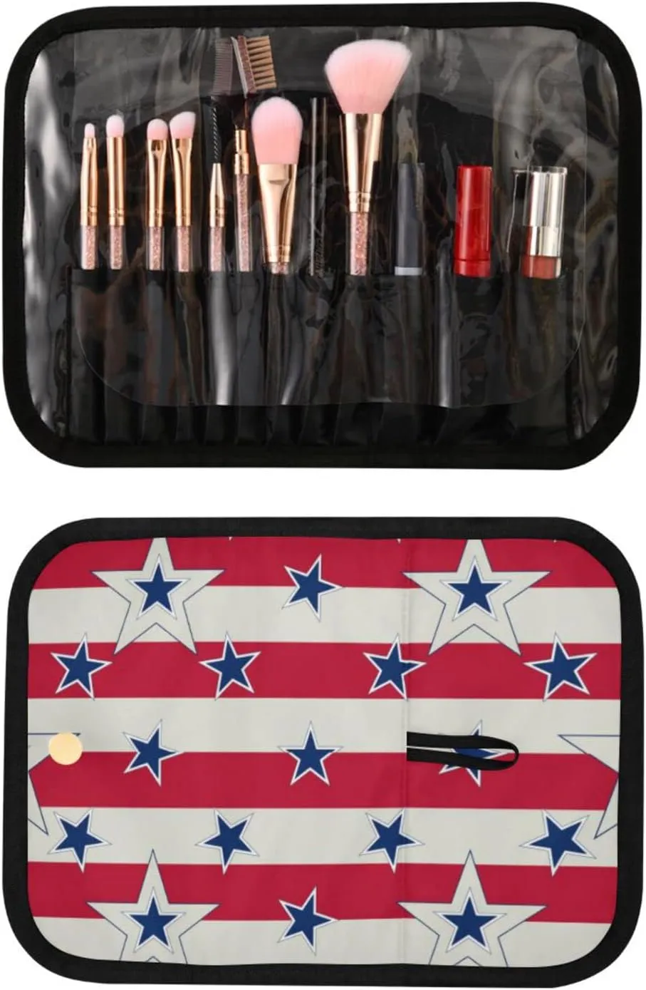 American Patriotic Blue Stars Red Stripes Independence Memorial 3 PCs Set Toiletry bags, 1 Women's Travel Cosmetic Bag, 1 Hanging Toiletry Wash Bag, 1 Brush Case, Portable Makeup Storage Case