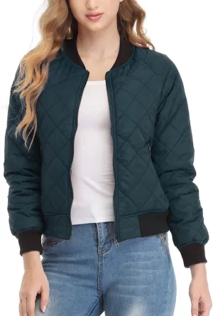 andy & natalie Women's Bomber Jacket Fashion Quilted Casual Lightweight Bomber Jakcets Zip up Outerwear Jacket with Pockets
