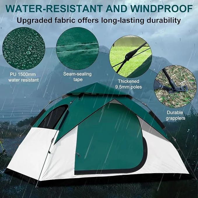 anngrowy Camping Tent 2/4 Person Instant Family Tent Pop Up Tents for Camping Waterproof Portable Hiking Camp Lightweight Tent for Backpacking Small Tent 4 Season Windproof Quick Compact Dome Tent