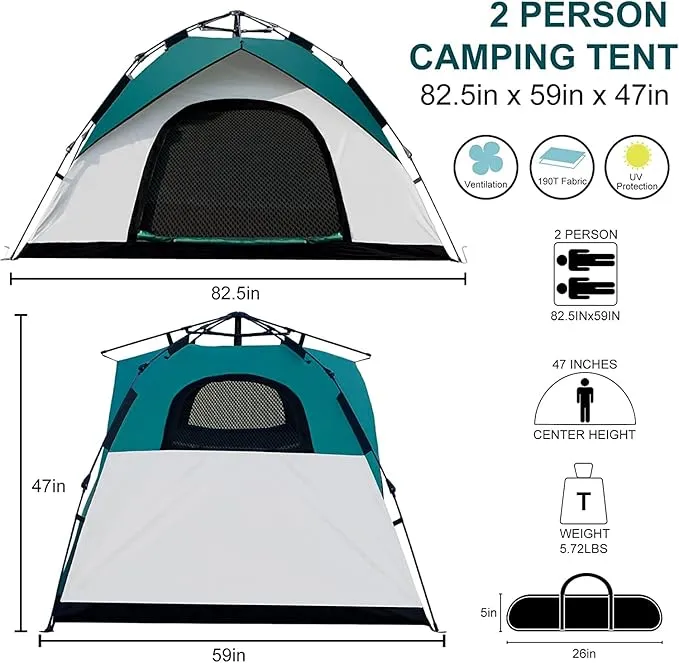 anngrowy Camping Tent 2/4 Person Instant Family Tent Pop Up Tents for Camping Waterproof Portable Hiking Camp Lightweight Tent for Backpacking Small Tent 4 Season Windproof Quick Compact Dome Tent