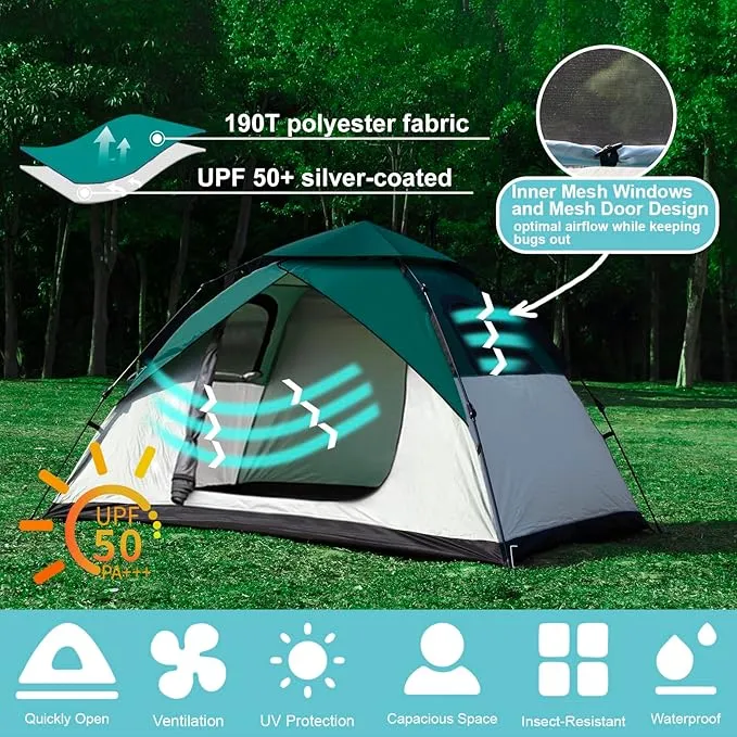 anngrowy Camping Tent 2/4 Person Instant Family Tent Pop Up Tents for Camping Waterproof Portable Hiking Camp Lightweight Tent for Backpacking Small Tent 4 Season Windproof Quick Compact Dome Tent