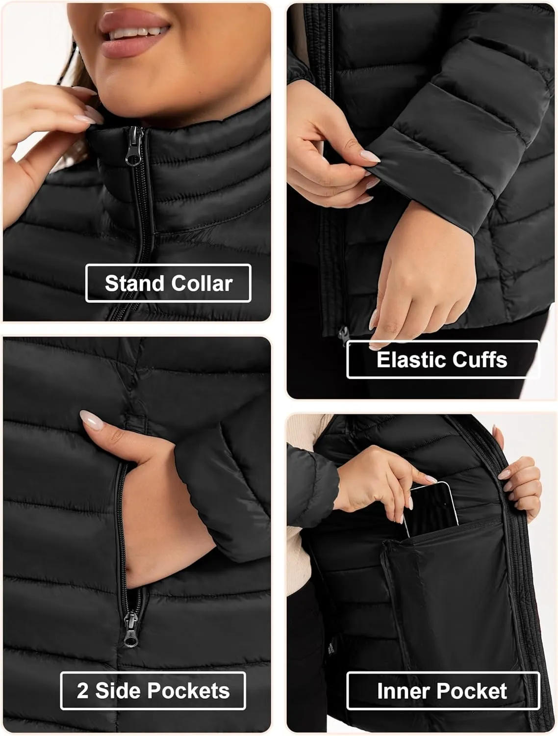 ANOTHER CHOICE Plus Size Puffer Jacket for Women, Lightweight Packable Stand Collar Winter Puffer Coat