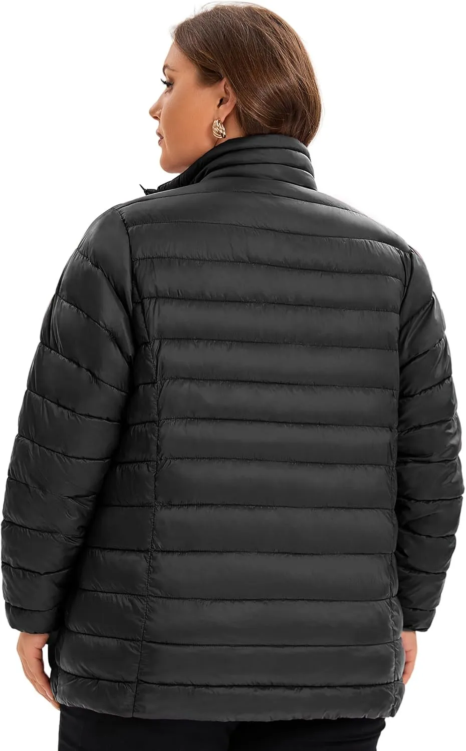 ANOTHER CHOICE Plus Size Puffer Jacket for Women, Lightweight Packable Stand Collar Winter Puffer Coat