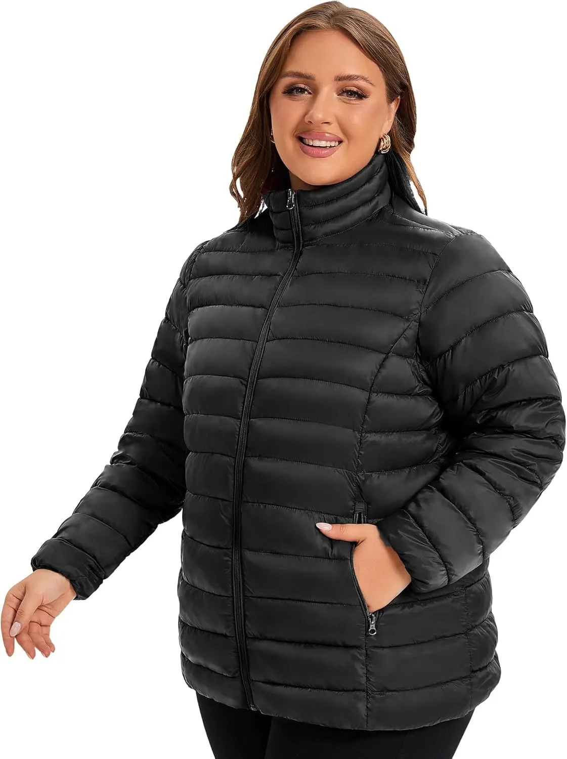 ANOTHER CHOICE Plus Size Puffer Jacket for Women, Lightweight Packable Stand Collar Winter Puffer Coat