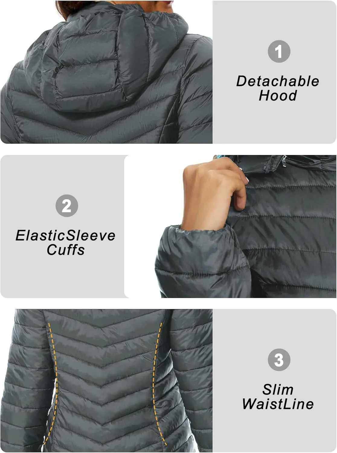 ANOTHER CHOICE Women Puffer Jacket Hooded Warm Lightweight Packable Quilted Puffer Coat Outwear