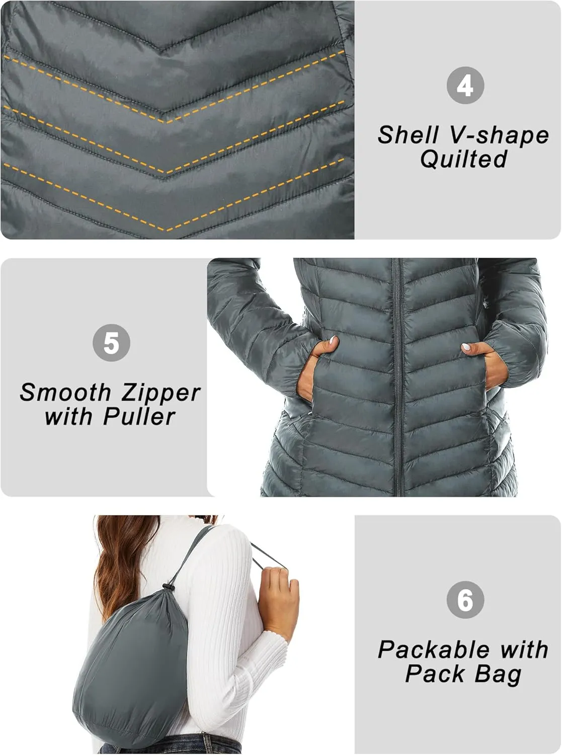 ANOTHER CHOICE Women Puffer Jacket Hooded Warm Lightweight Packable Quilted Puffer Coat Outwear