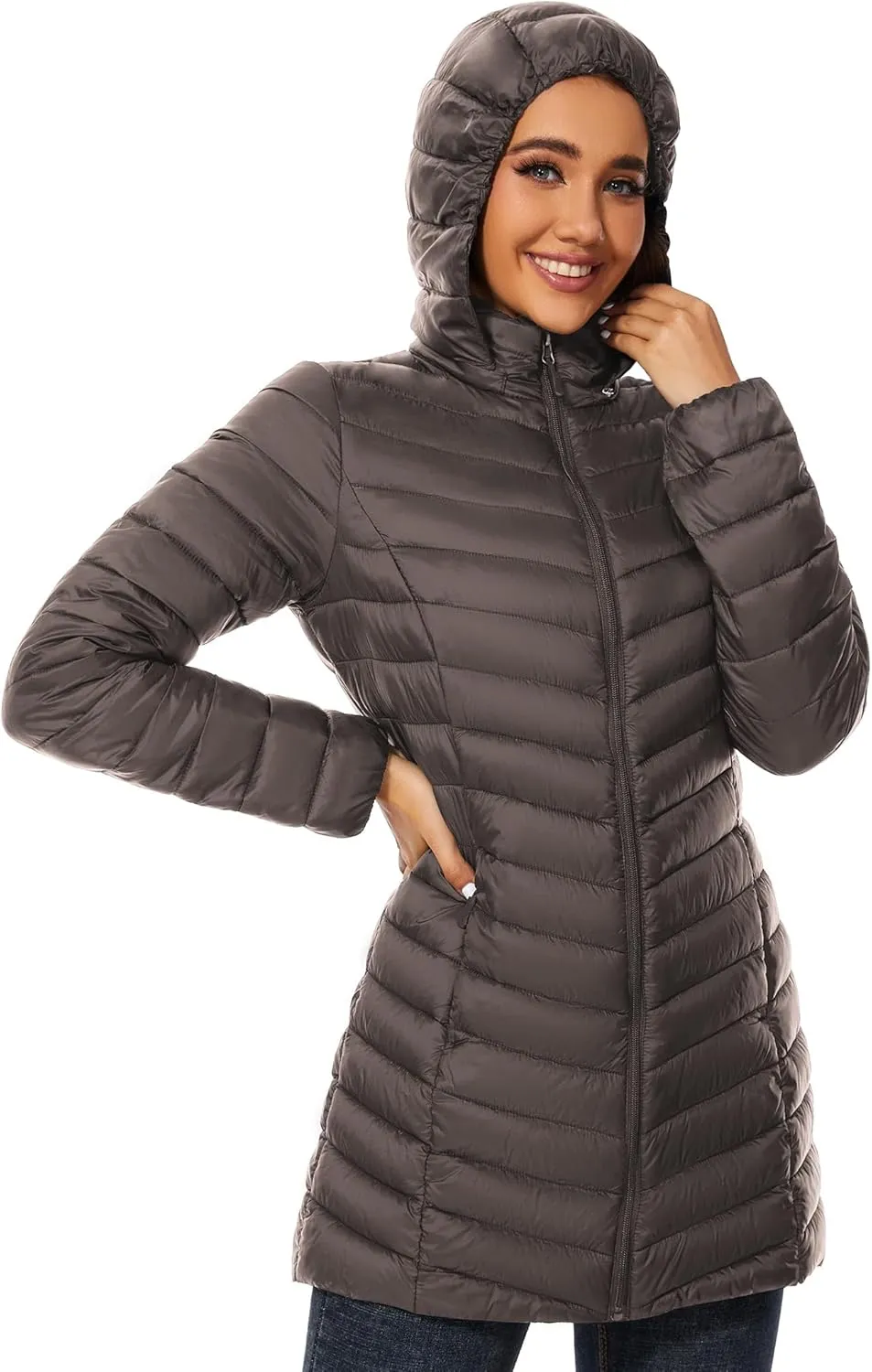 ANOTHER CHOICE Women Puffer Jacket Hooded Warm Lightweight Packable Quilted Puffer Coat Outwear