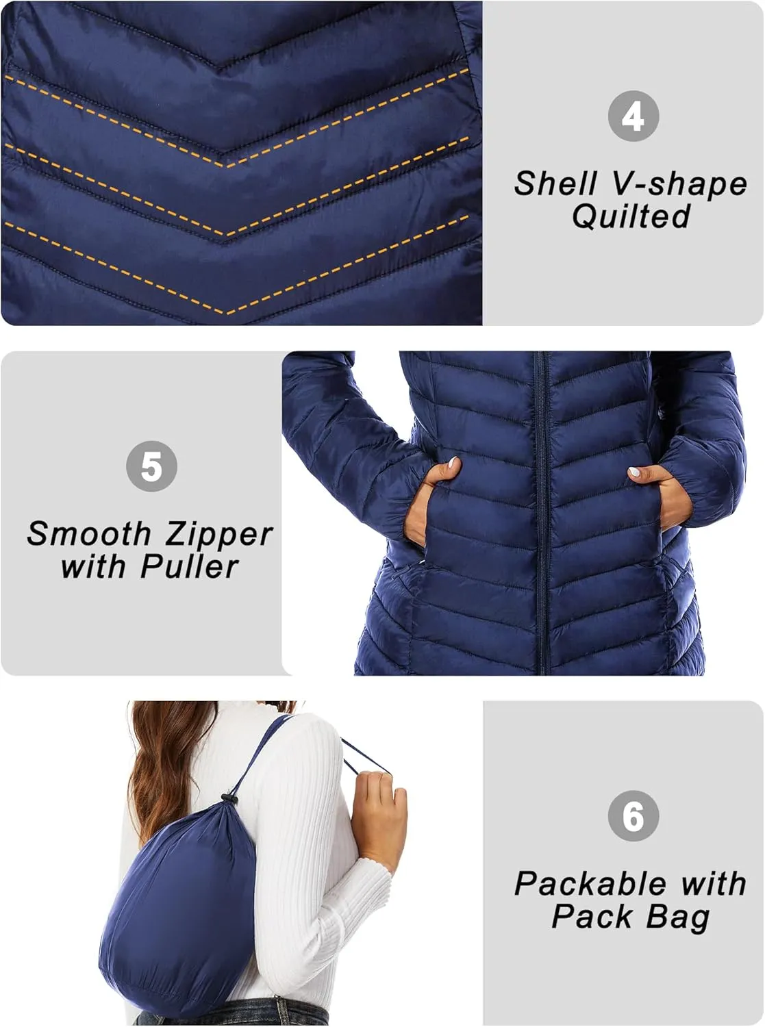 ANOTHER CHOICE Women Puffer Jacket Hooded Warm Lightweight Packable Quilted Puffer Coat Outwear
