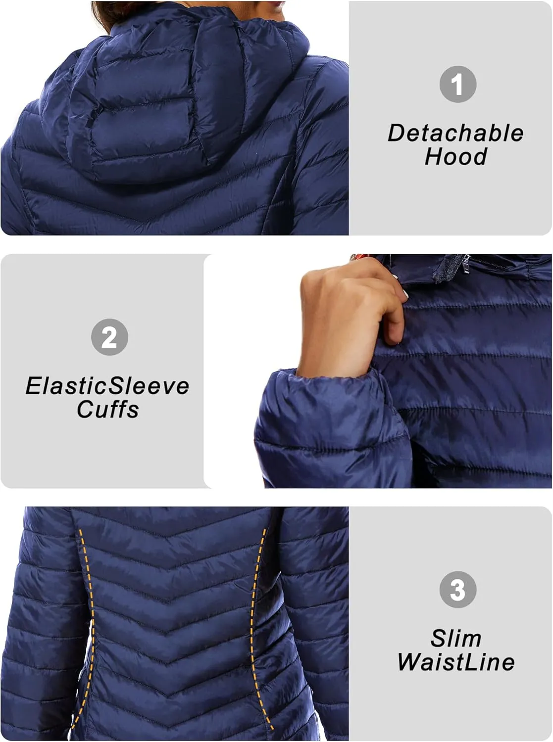 ANOTHER CHOICE Women Puffer Jacket Hooded Warm Lightweight Packable Quilted Puffer Coat Outwear