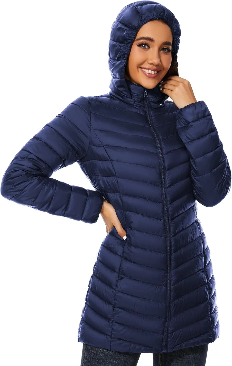 ANOTHER CHOICE Women Puffer Jacket Hooded Warm Lightweight Packable Quilted Puffer Coat Outwear