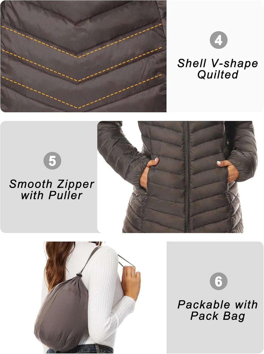 ANOTHER CHOICE Women Puffer Jacket Hooded Warm Lightweight Packable Quilted Puffer Coat Outwear