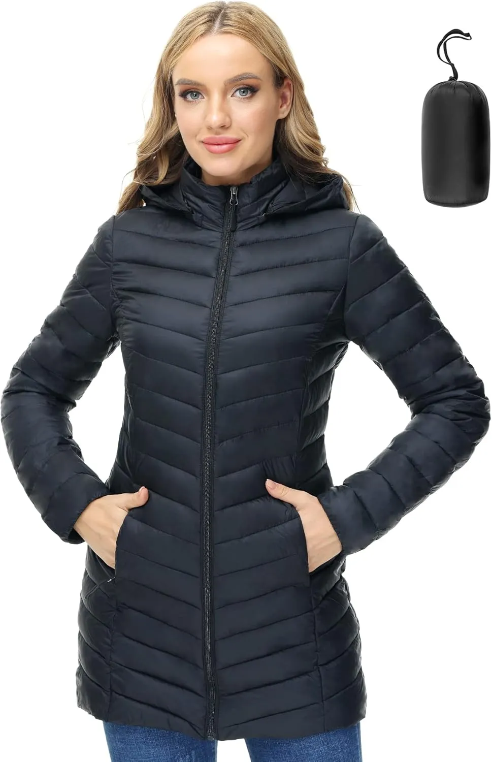 ANOTHER CHOICE Women Puffer Jacket Hooded Warm Lightweight Packable Quilted Puffer Coat Outwear