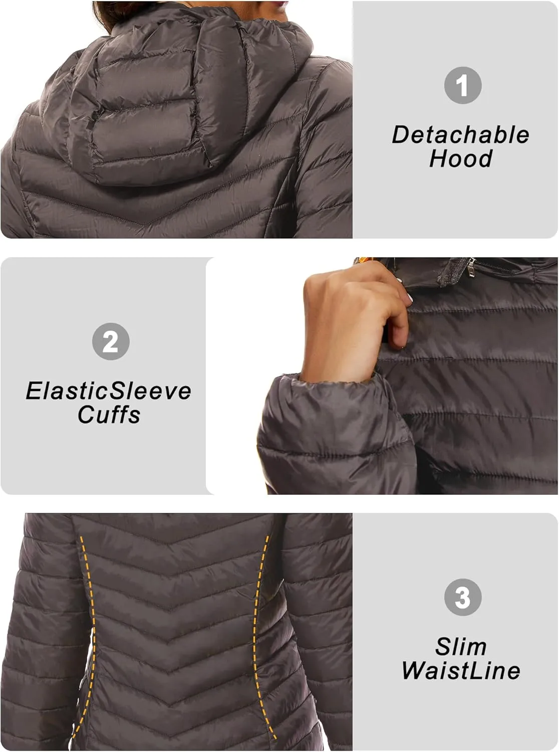ANOTHER CHOICE Women Puffer Jacket Hooded Warm Lightweight Packable Quilted Puffer Coat Outwear