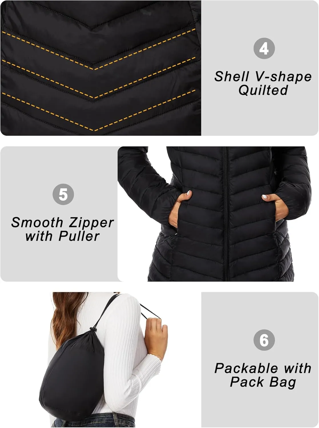 ANOTHER CHOICE Women Puffer Jacket Hooded Warm Lightweight Packable Quilted Puffer Coat Outwear