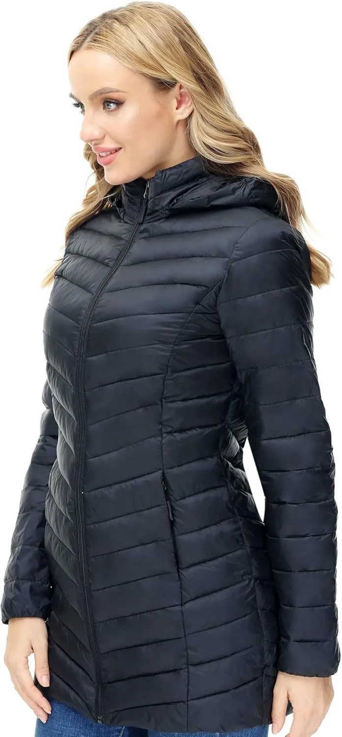 ANOTHER CHOICE Women Puffer Jacket Hooded Warm Lightweight Packable Quilted Puffer Coat Outwear