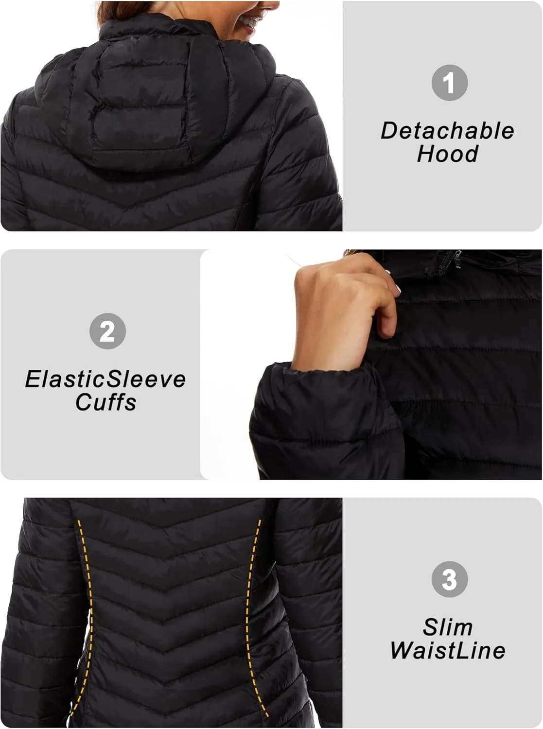 ANOTHER CHOICE Women Puffer Jacket Hooded Warm Lightweight Packable Quilted Puffer Coat Outwear
