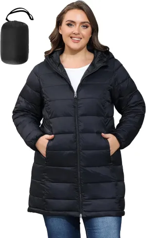 ANOTHER CHOICE Women's Packable Puffer Jacket, Hooded Lightweight Quilted Coat(Plus Size 1X-6X)