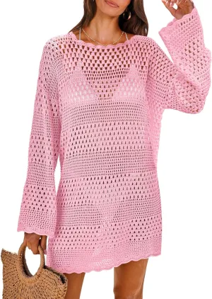 ANRABESS Women Swimsuit Crochet Swim Cover Up 2025 Summer Bathing Suit Swimwear Mesh Knit Beach Dress Vacation Outfits