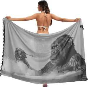 Ape Bathtub White Women Sarong Swimsuit Coverups Chiffon Bikini Wraps Skirt with Tassels L