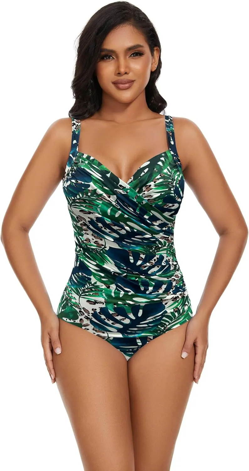 Aqua Regina Plus Size Swimsuit for Women One Piece Bathing Suit Ruched Tummy Control Adjustable Swimwear
