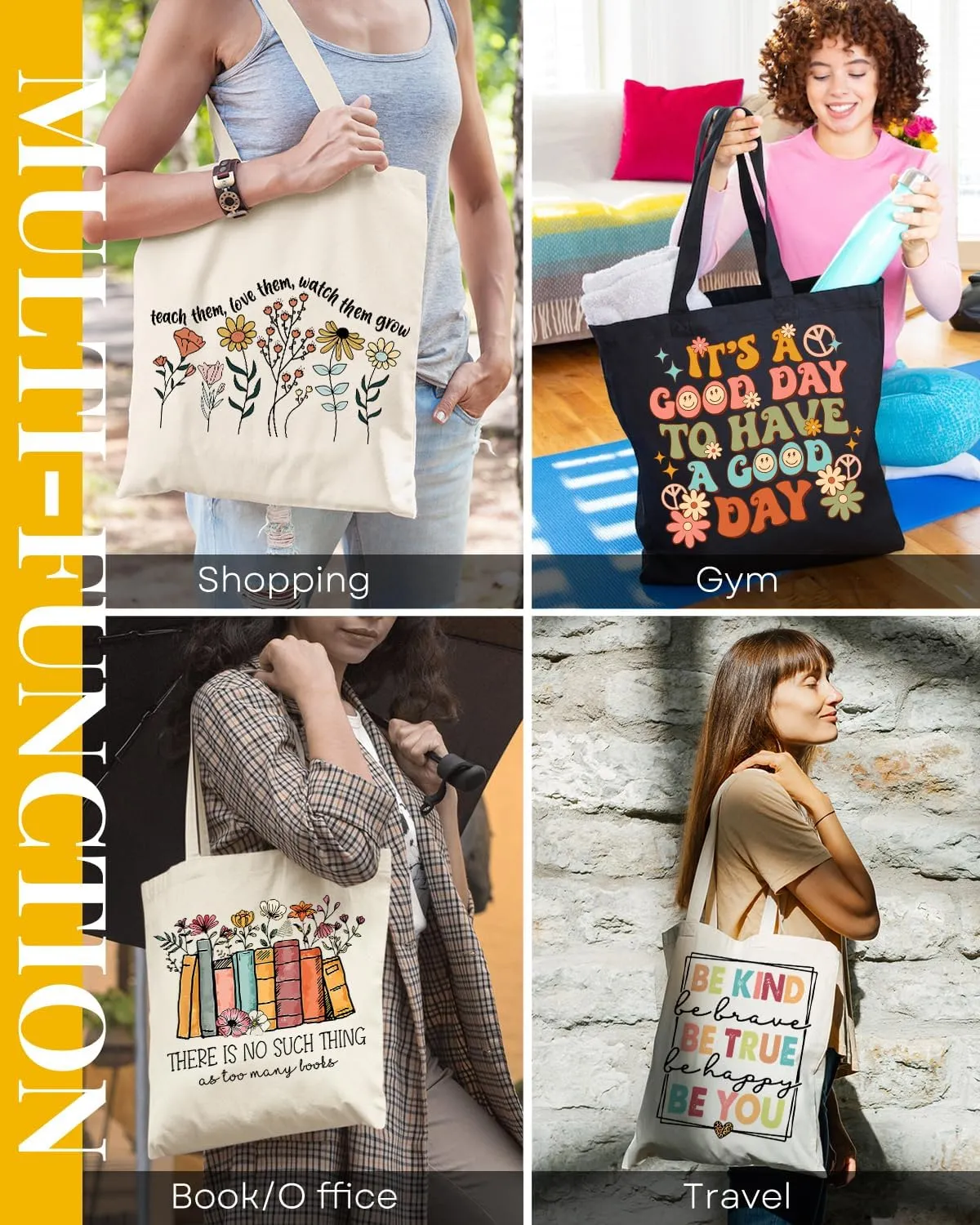 AUSVKAI Canvas Tote Bag Aesthetic for Women, Cute Cloth Cotton Bags for College Shopping Beach Grocery and Trendy Gifts