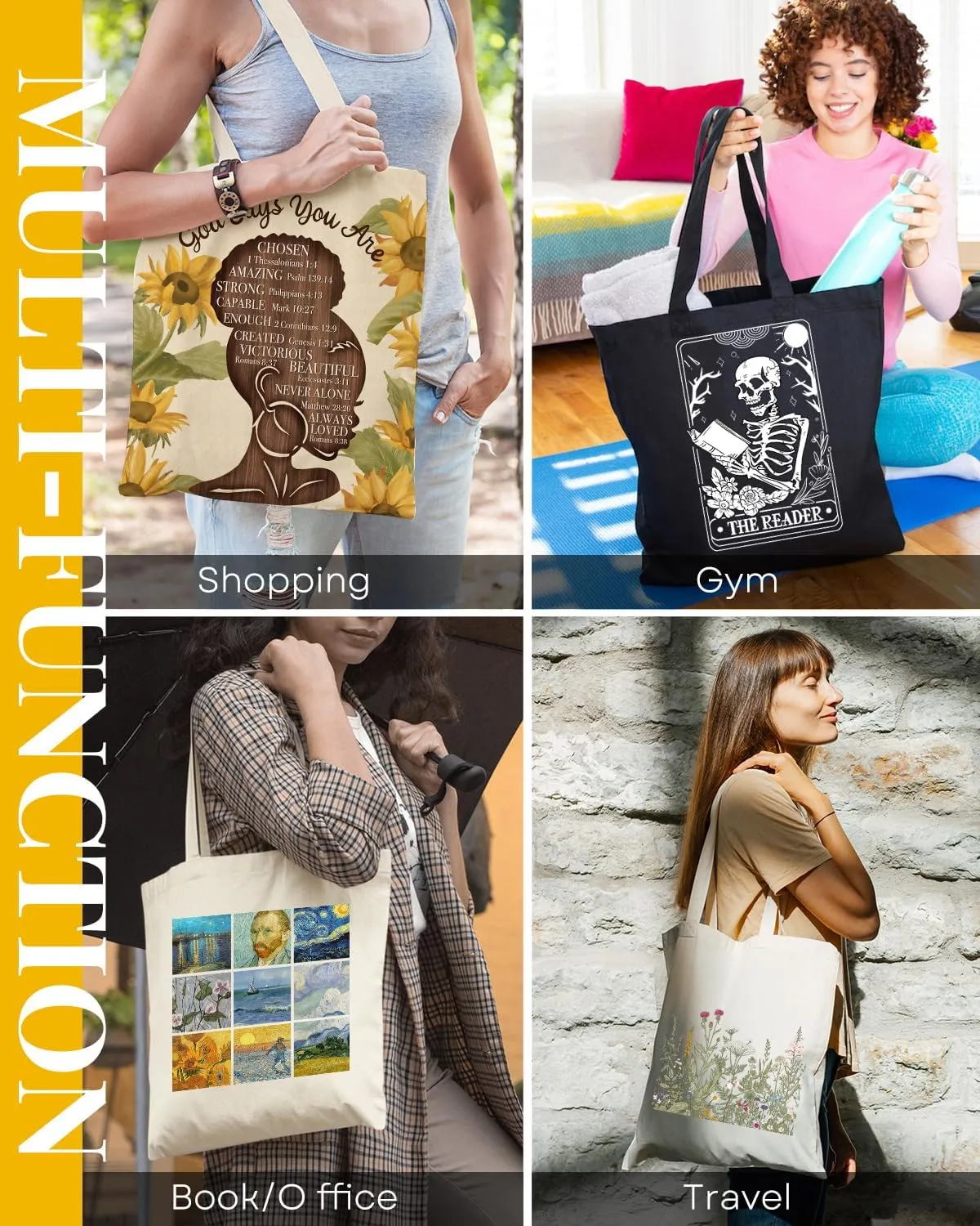 AUSVKAI Canvas Tote Bag for Women, Aesthetic Cute Grocery Grocery Reusable Cotton Gift Bag for Shooping Beach Trendy Gifts