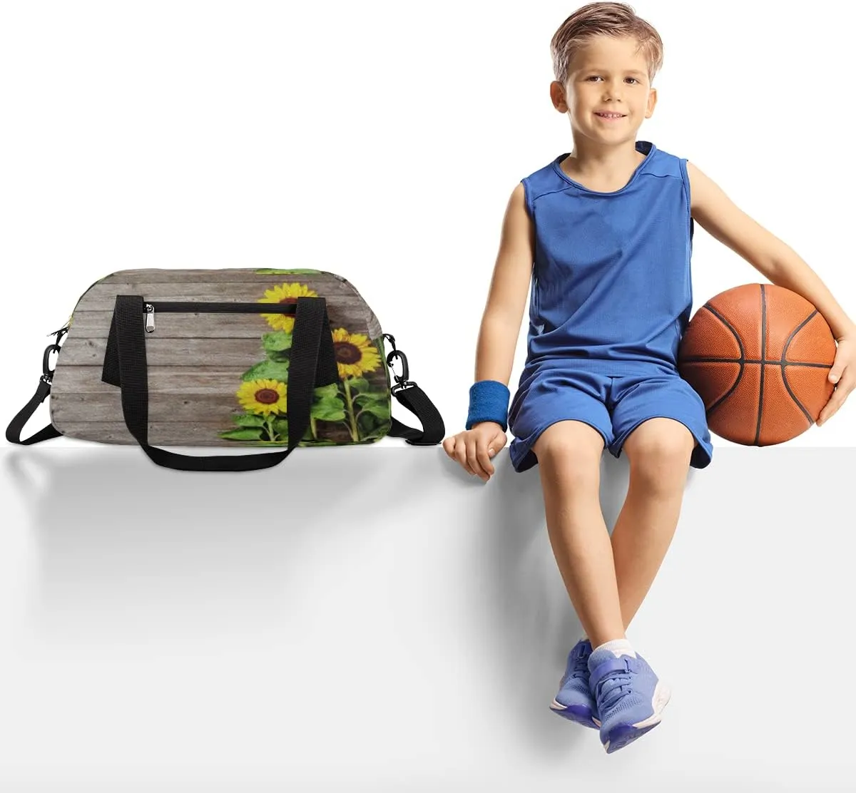 Autumn Sunflower Wooden Kids Duffel Bag for Girls Boys Teens, Oil Painting Dance Bag Overnight Small Duffel Bag Carry On Weekend Sports Gym Travel Bag for School Practice Gymnastics Ballet
