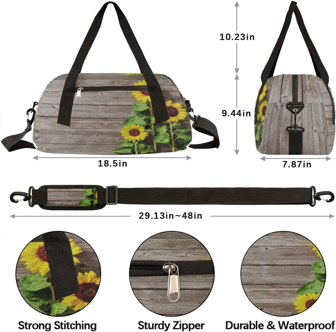 Autumn Sunflower Wooden Kids Duffel Bag for Girls Boys Teens, Oil Painting Dance Bag Overnight Small Duffel Bag Carry On Weekend Sports Gym Travel Bag for School Practice Gymnastics Ballet