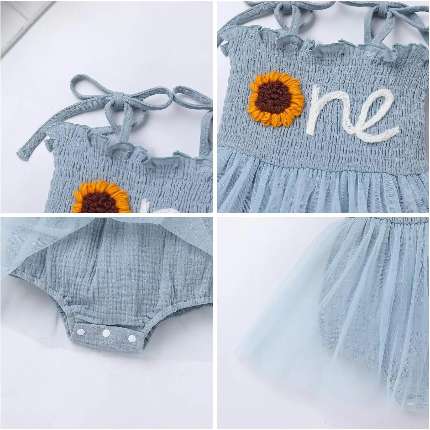 AWIBMK Baby Girls 1st Birthday Outfit Spaghetti Straps Romper Dress with Headband Sleeveless Princess Cake Smash Clothes