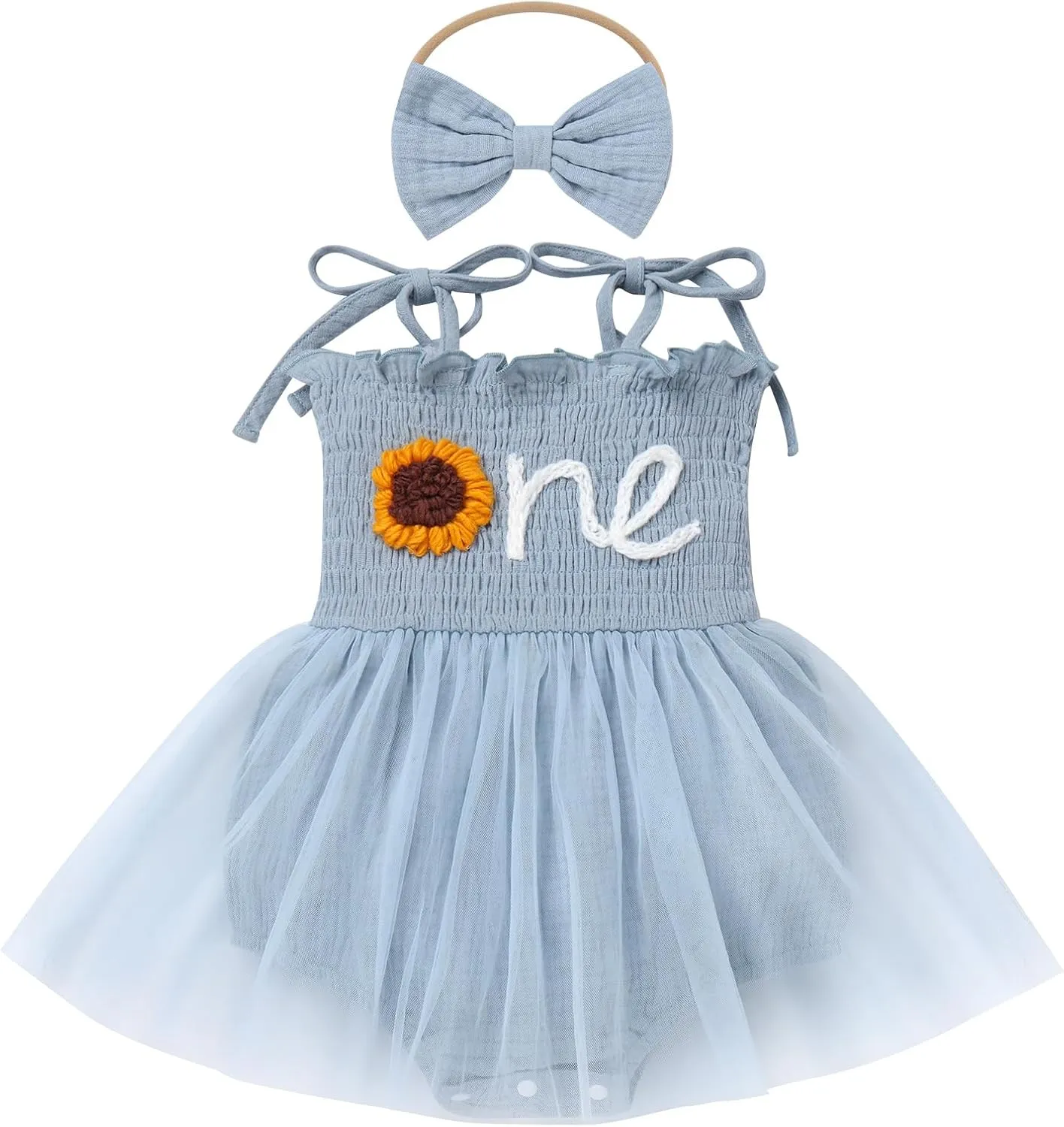 AWIBMK Baby Girls 1st Birthday Outfit Spaghetti Straps Romper Dress with Headband Sleeveless Princess Cake Smash Clothes