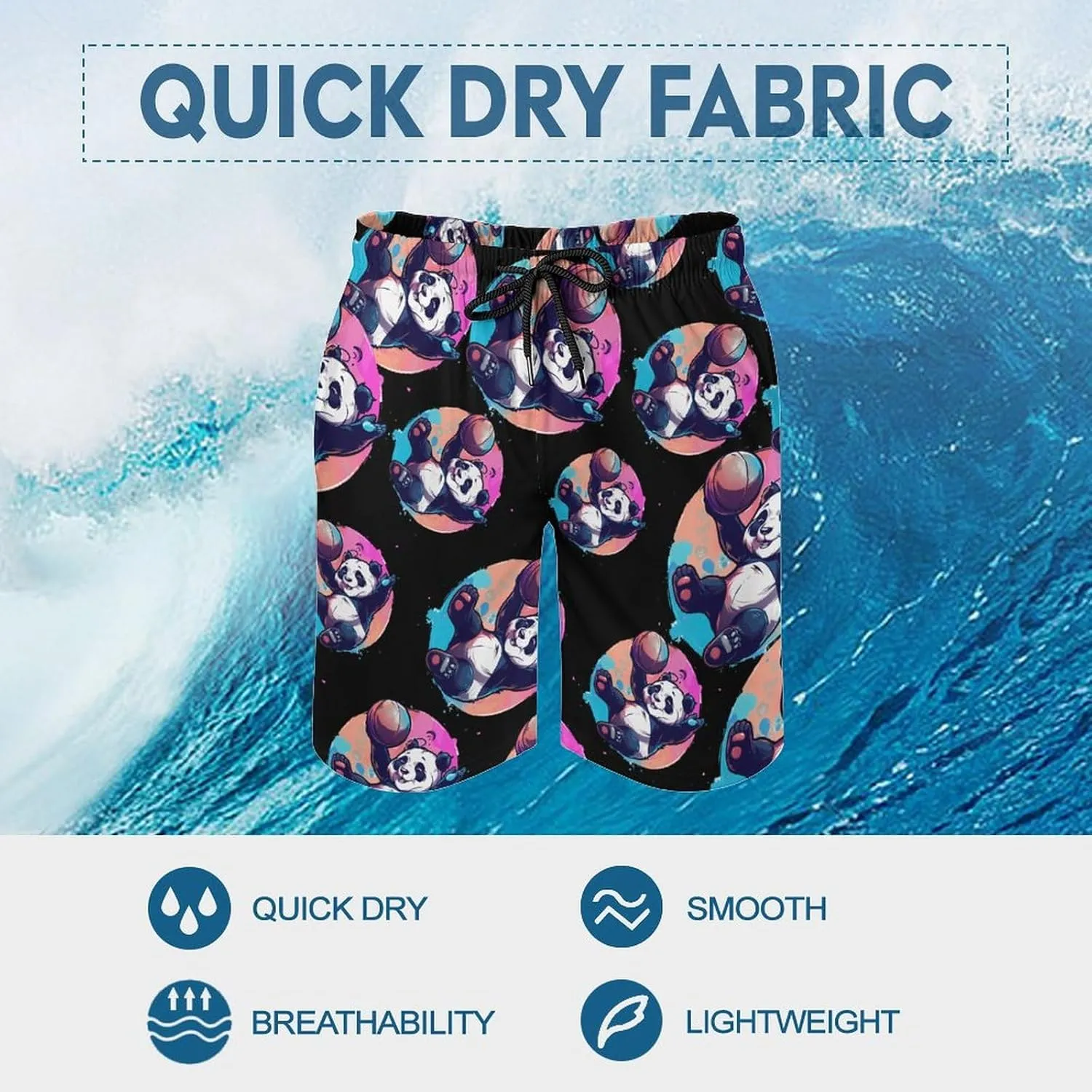 Basketball Panda Slam Dunk Mens Swim Trunks Quick Dry Beach Shorts Board Shorts Swimwear Bathing Suits with Mesh Lining