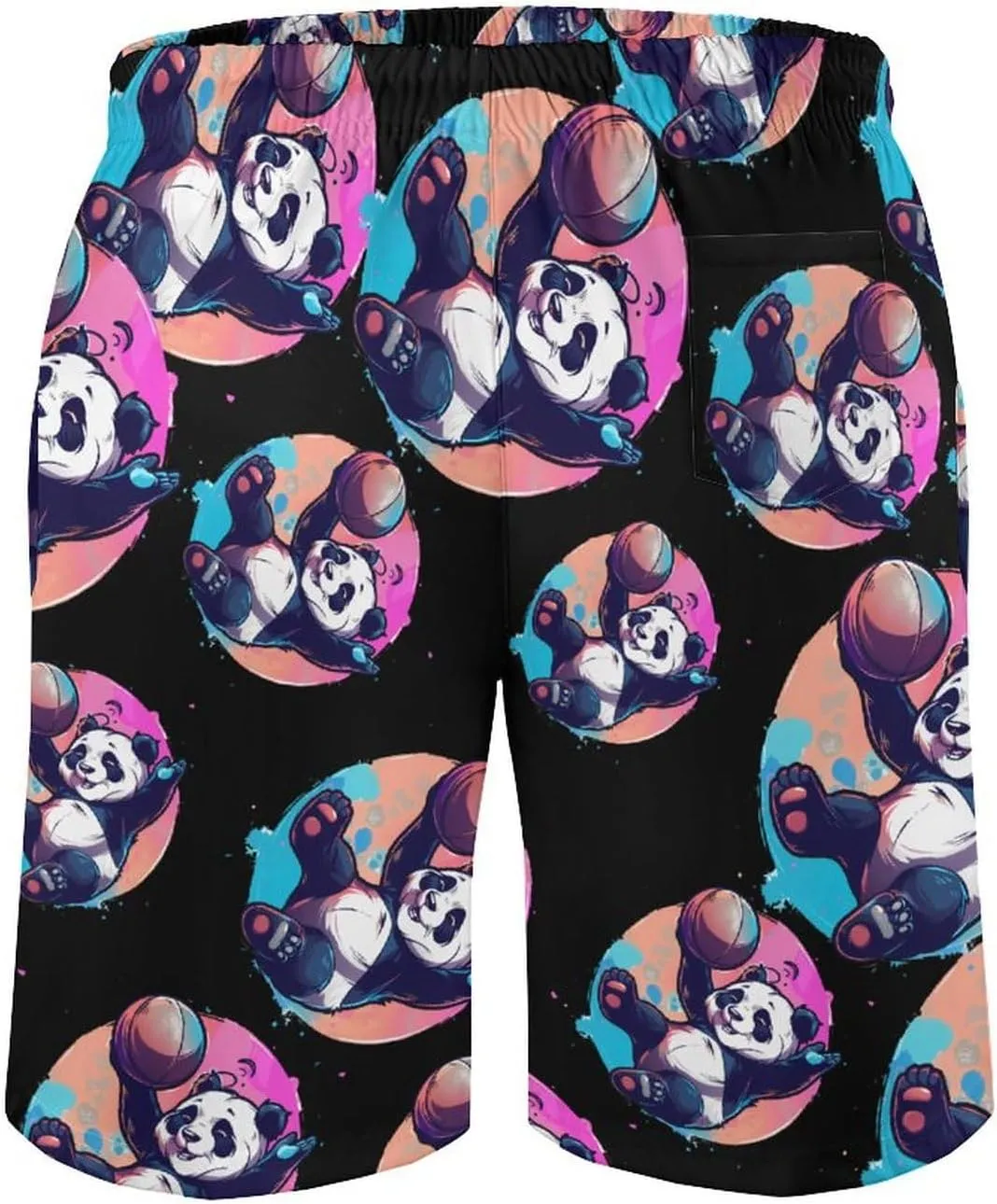 Basketball Panda Slam Dunk Mens Swim Trunks Quick Dry Beach Shorts Board Shorts Swimwear Bathing Suits with Mesh Lining