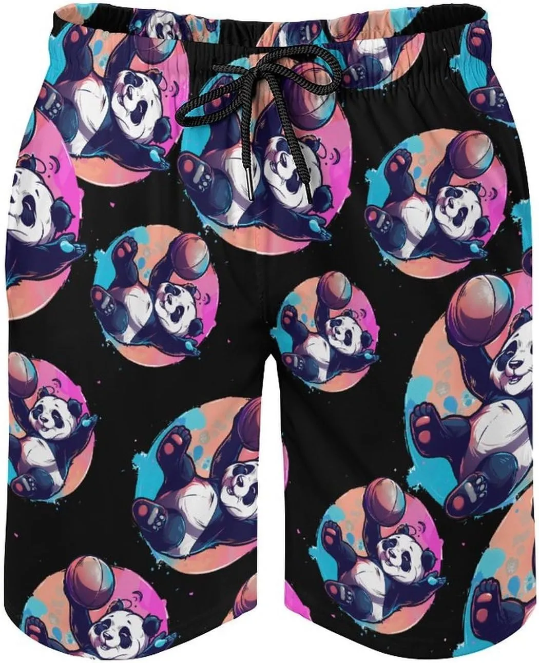 Basketball Panda Slam Dunk Mens Swim Trunks Quick Dry Beach Shorts Board Shorts Swimwear Bathing Suits with Mesh Lining