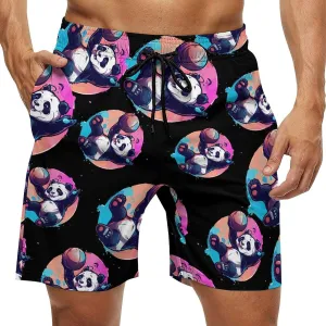 Basketball Panda Slam Dunk Mens Swim Trunks Quick Dry Beach Shorts Board Shorts Swimwear Bathing Suits with Mesh Lining
