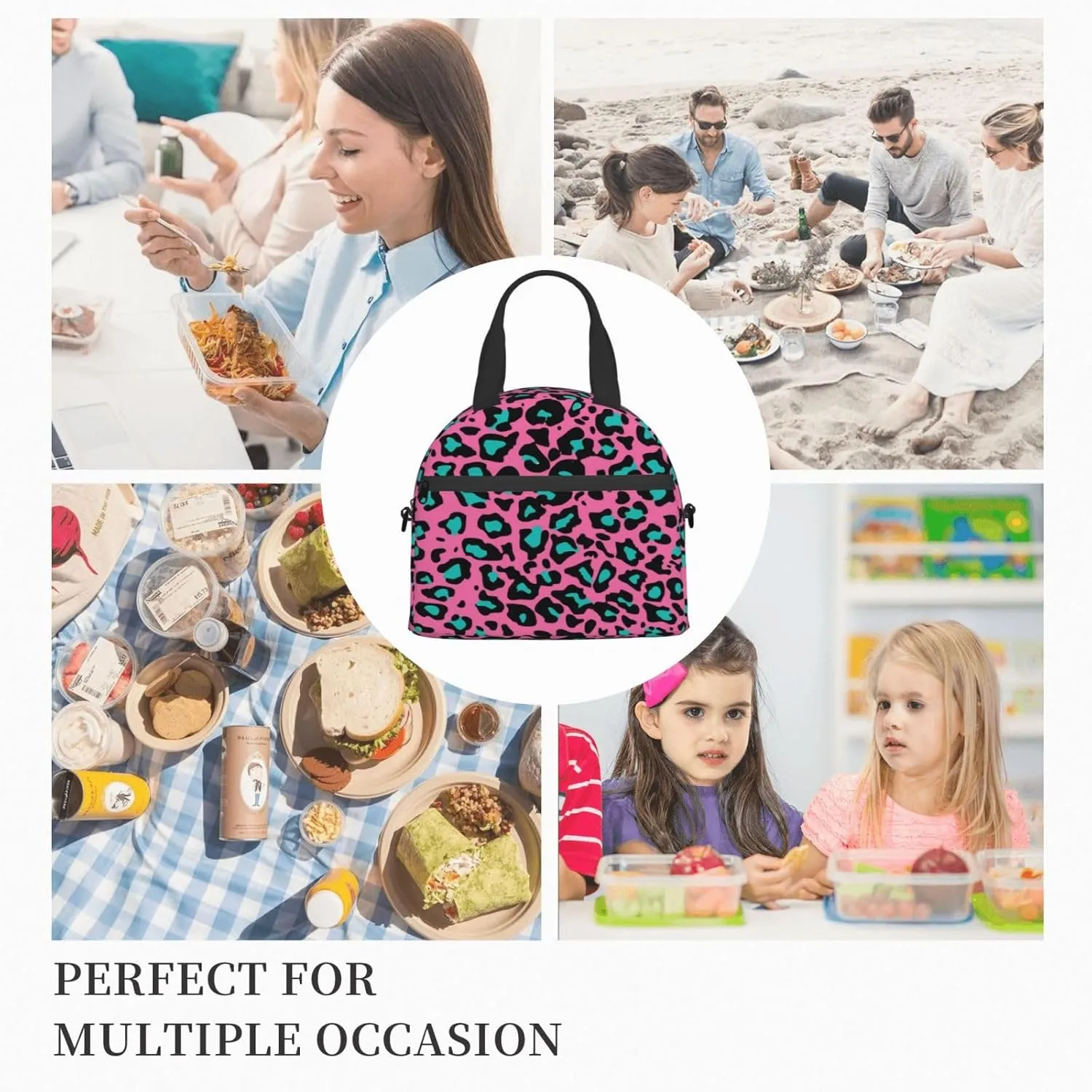 Batik Print,Large Lunch Bag Insulated Lunch Box,Eastern Droplet-Shaped Paisley,Soft Cooler Cooling Tote for Adult Men Women,Pink Purple