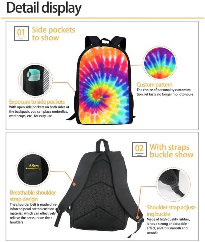 Batik Sunsets 17" College Backpacks Sunset Painting 3 Pieces Backpack Sets Abstract Art Lunch Bag Large Capacity Pencil Case for College Student
