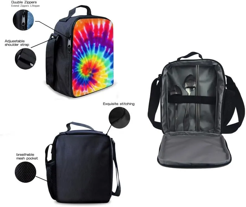 Batik Sunsets 17" College Backpacks Sunset Painting 3 Pieces Backpack Sets Abstract Art Lunch Bag Large Capacity Pencil Case for College Student