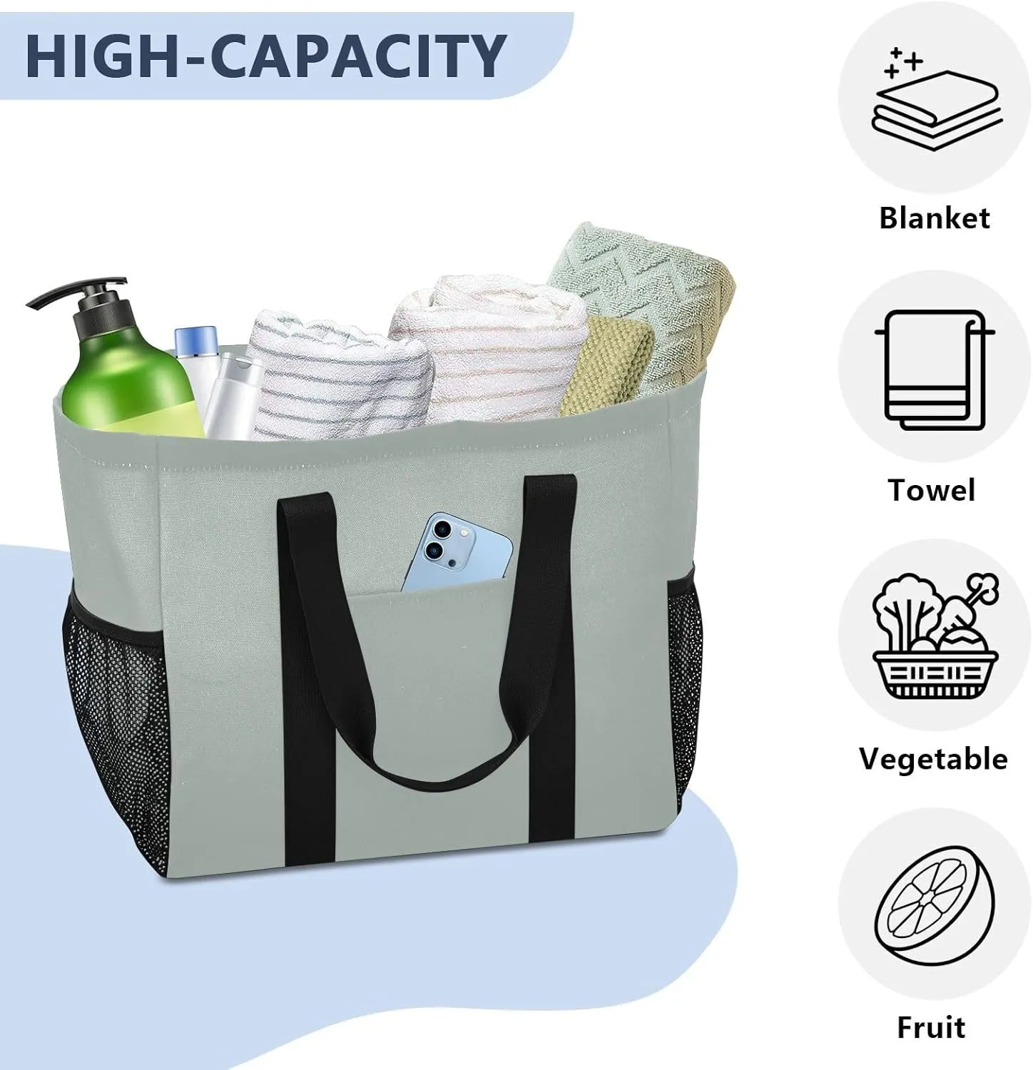 Beach Bag for Women Beige Large Canvas Tote Bag Sandproof Pool Bags with Pocket for Pool Travel Gym Beach