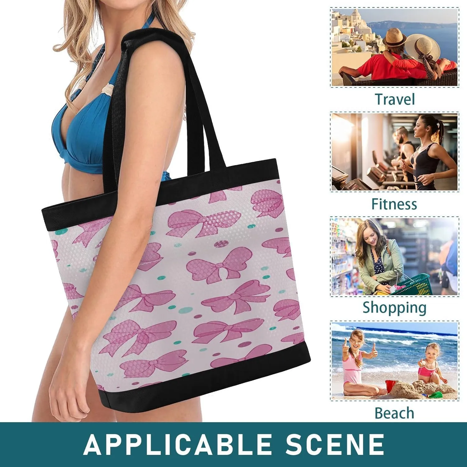Beach Bag for Women Waterproof Sandproof Mesh Beach Tote Bag with Zipper and Pockets 1F
