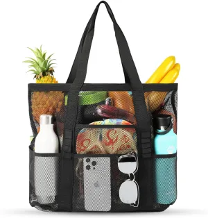 Beach Bag - Mesh Beach Bag Large 8 Pockets, Beach Tote Bag Beach Essentials for Vacation Must Haves