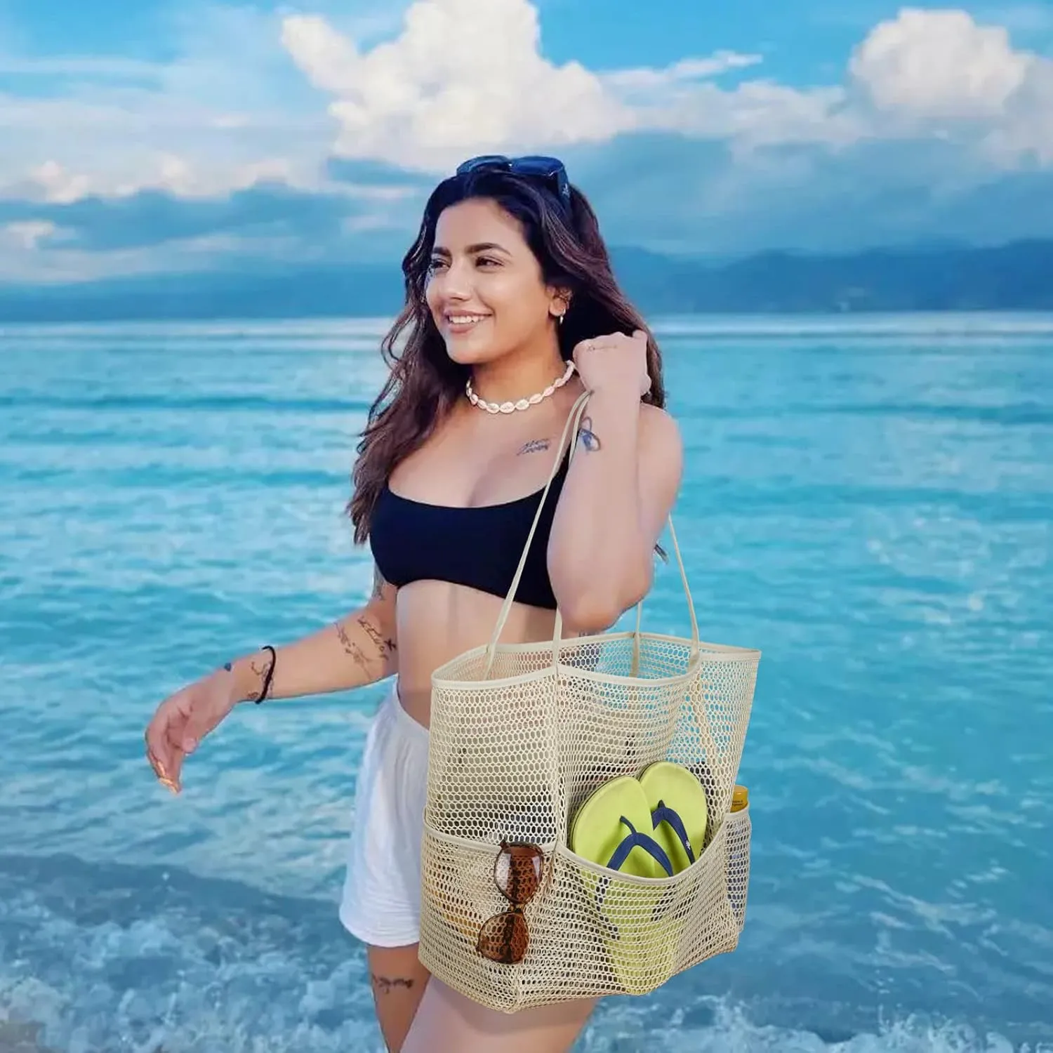 Beach Bag - Mesh Tote Bag Mothers Day Gifts for Mom Women Bag for Travel Pool Family Beach Vacation Cruise Essentials 2025