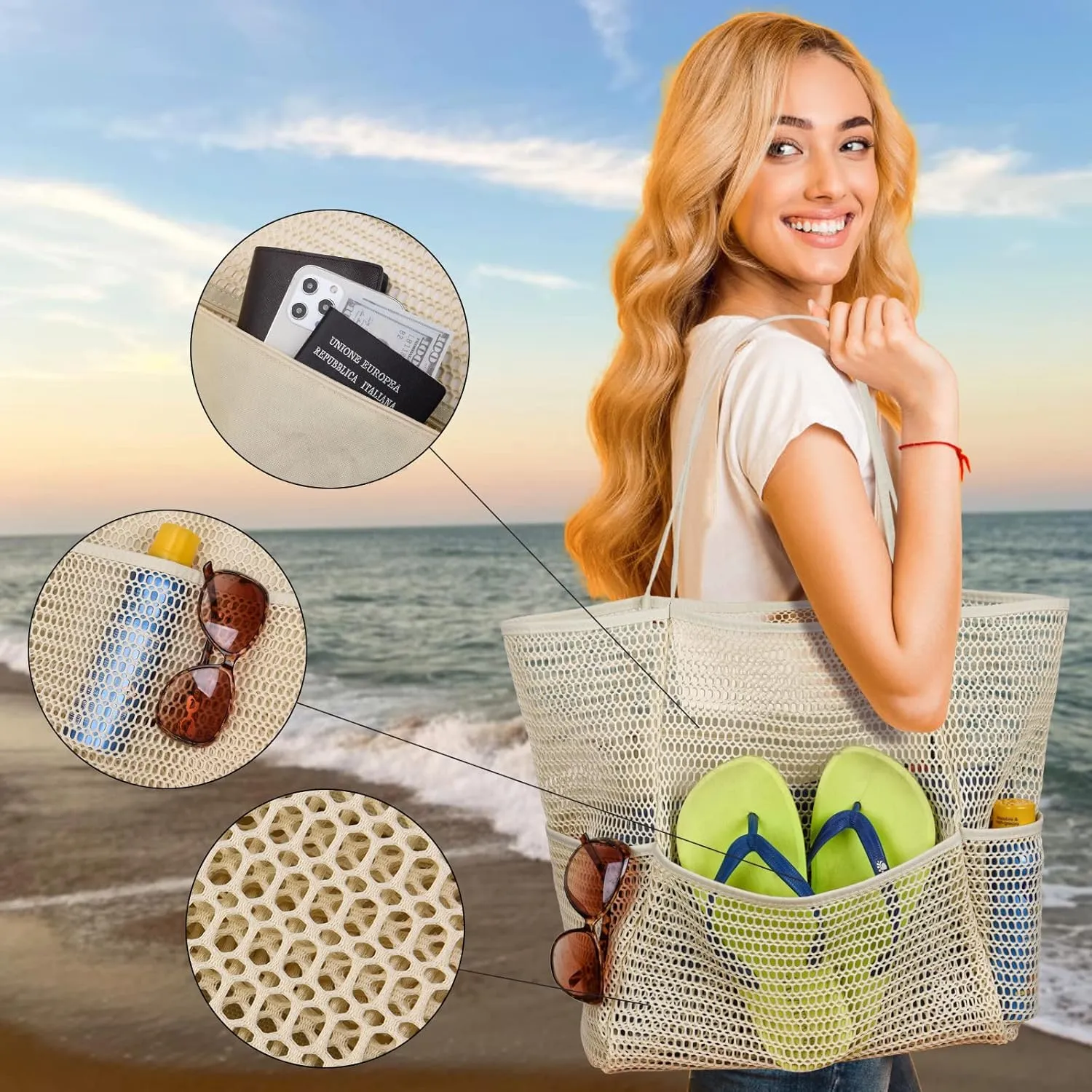 Beach Bag - Mesh Tote Bag Mothers Day Gifts for Mom Women Bag for Travel Pool Family Beach Vacation Cruise Essentials 2025