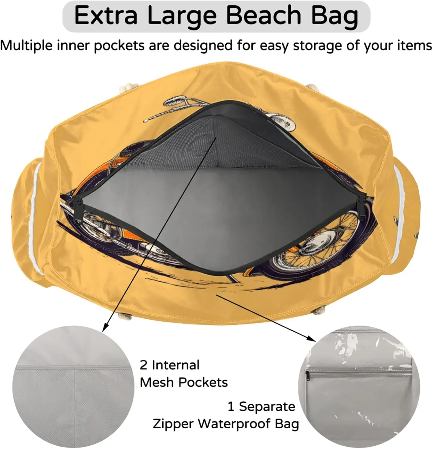 Beach Bags for Women and Men Extra Large Waterproof Sandproof Zipper Travel Tote Bag