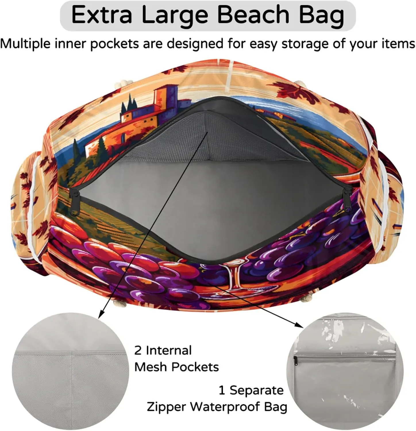 Beach Bags for Women and Men Extra Large Waterproof Sandproof Zipper Travel Tote Bag