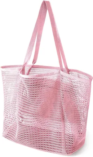 Beach Bags for Women, Summer Travel Mesh Tote Bag with Large Inner Pocket, Sandproof Woven Shoulder Handbag