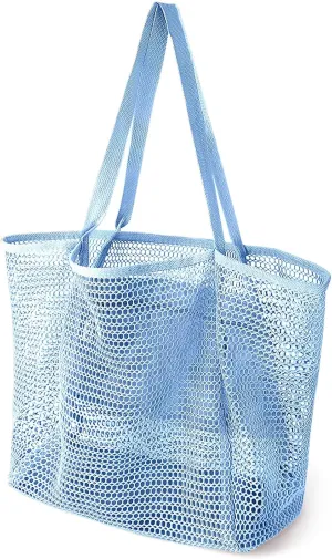 Beach Bags for Women, Summer Travel Mesh Tote Bag with Large Inner Pocket, Sandproof Woven Shoulder Handbag